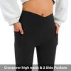 DLOODA Women's Flare Leggings with Pockets-Crossover High Waisted Bootcut Yoga Pants-Tummy Control Bell Bottom Leggings Black view 4