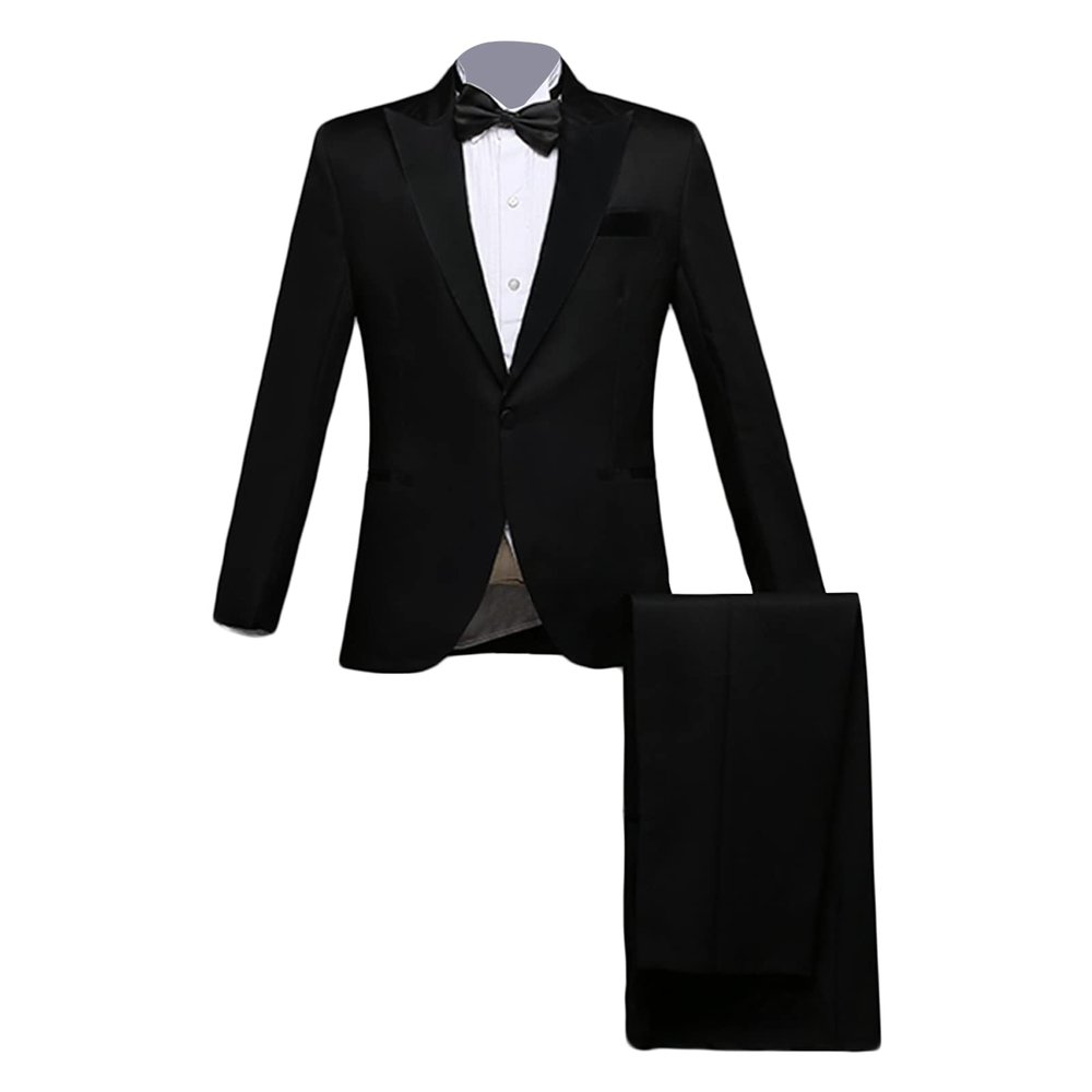 Mens 3 Piece Blazer Suit Slim Fit 1 Button Notched Lapel Tuxedo Suit Business Wedding Formal Jacket & Pants & Tie (Black,Small)
