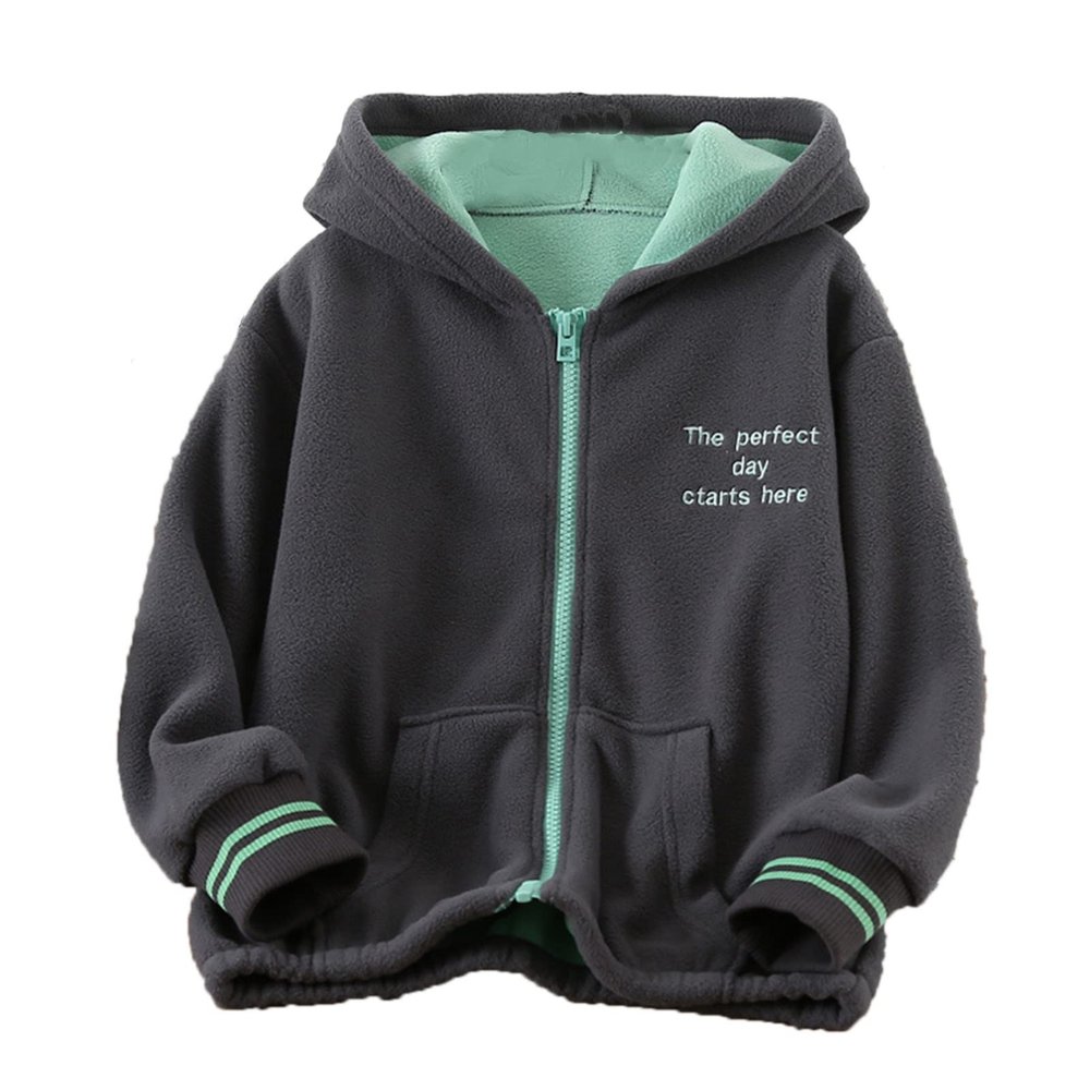 Boys Winter Jackets Toddler Kids Boys Girls Long Sleeve Winter Fleece Zippered Hoodie Coat Jacket (Dark Gray, 5-6 Years)