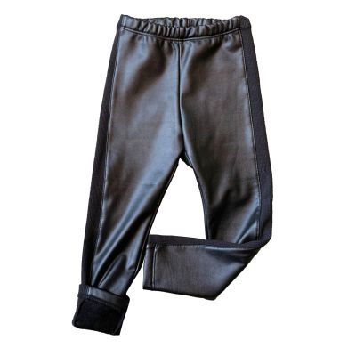iiniim Toddlers Baby Girls PU Leather Leggings Tights Thick Fleece Lined Stretch Pants Black 18-24 Months