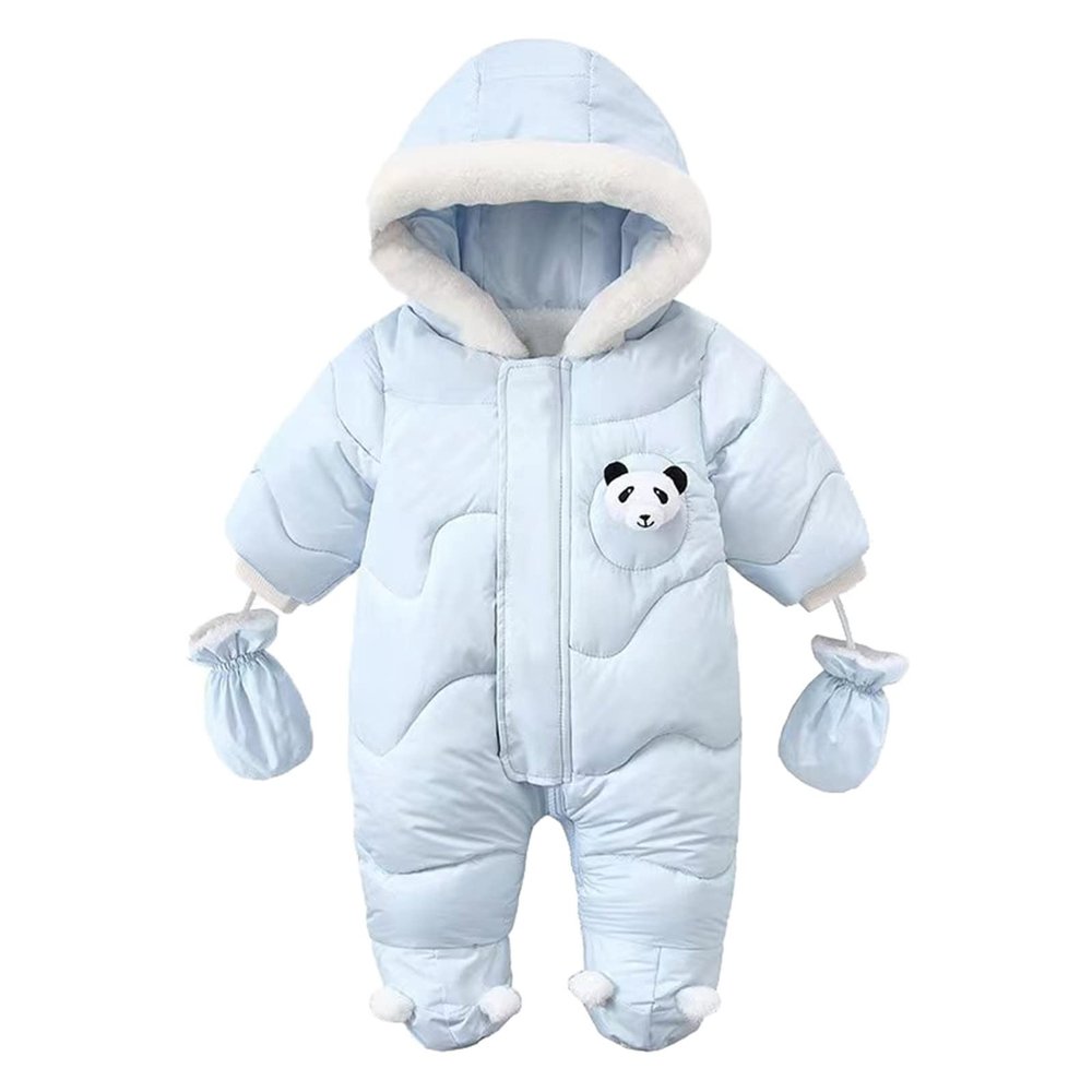Infant Boys Girls Winter Thicken Coat Hooded Jacket Snowsuit With Gloves Toddler Windproof (Light Blue, 9-12 Months)