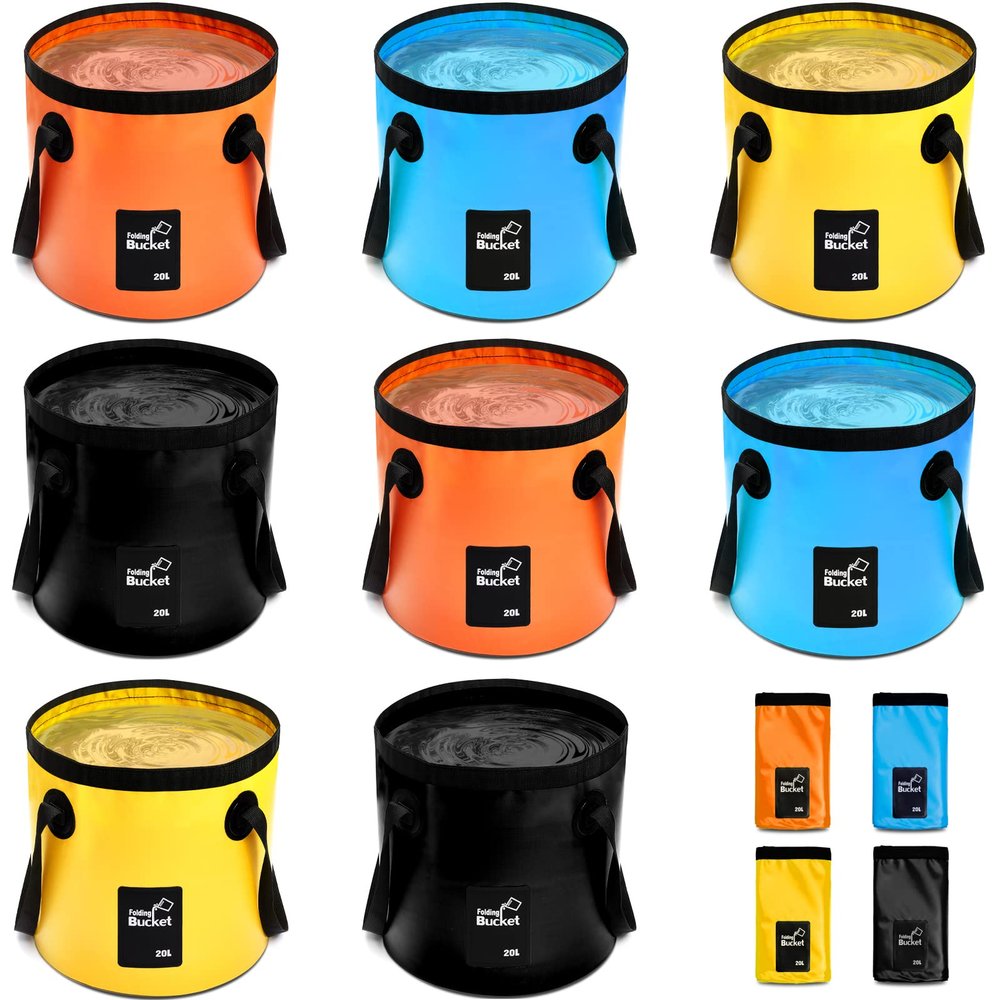 Tessco 8 Pcs Collapsible Bucket with Handle Collapsible Sink Camping 5 Gallon Folding Bucket Portable Wash Basin 20 l Camp Water Container for Outdoor Fishing Hiking Traveling Gardening Car Washing