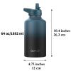 CIVAGO 64 oz Insulated Water Bottle With Straw, Half Gallon Stainless Steel Sports Water Flask Jug with 3 Lids (Straw, Spout and Handle Lid), Large Metal Thermal Cup Mug, Dark Rainbow view 4