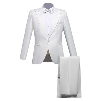 Mens 3 Piece Blazer Suit Slim Fit 1 Button Notched Lapel Tuxedo Suit Business Wedding Formal Jacket & Pants & Tie (White,Small)