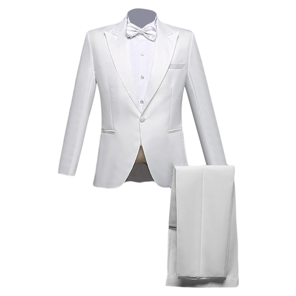 Mens 3 Piece Blazer Suit Slim Fit 1 Button Notched Lapel Tuxedo Suit Business Wedding Formal Jacket & Pants & Tie (White,Small)