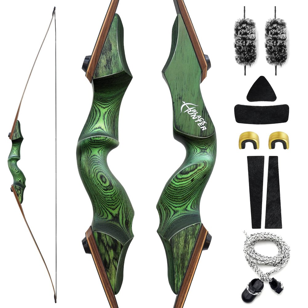 60 Inch Black Hunter Takedown Longbow Right Hand 20-60 Lbs Wood Riser Archery Longbows with Bow Stringer for Beginners Adults Hunting Shooting (55LBS)