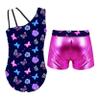 TSSOE Girls Leopard Print Leotard with Shiny Boyshort Set Gymnastics Dance Outfits Work Out Tracksuit Colorful Butterfly Navy 6 Years view 2