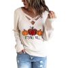 Criss Cross V Neck Top for Women Pumpkin Its Fall YAll Thanksgiving Long Sleeve Sweater Crew Neck Leopard Sweatshirt, S view 1