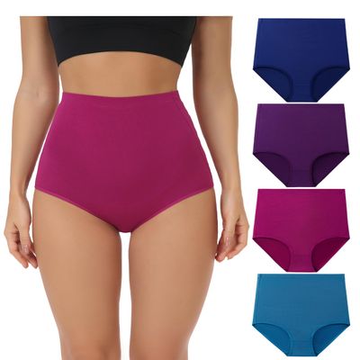 wirarpa Women's Underwear Cotton Super High Waisted Briefs Stretch Full Coverage Panties 4 Pack Assorted Small