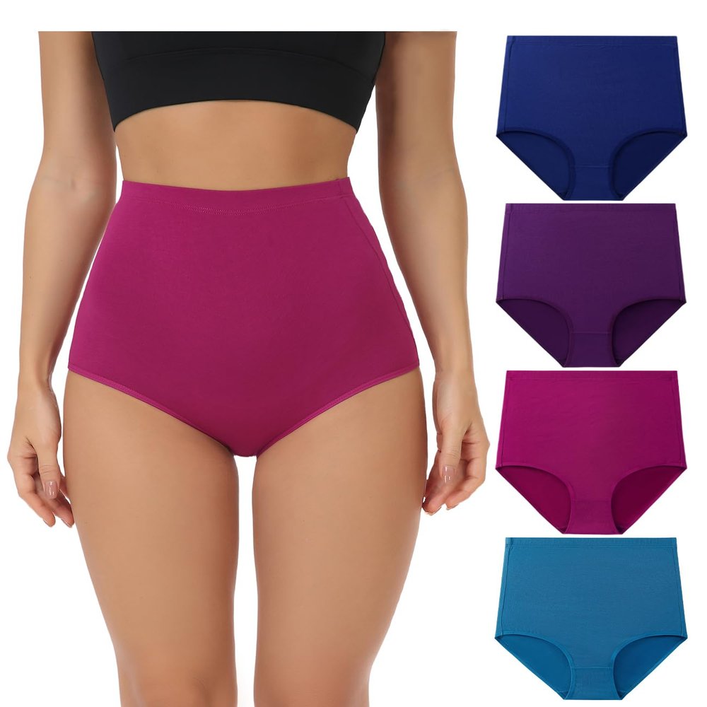 wirarpa Women's Underwear Cotton Super High Waisted Briefs Stretch Full Coverage Panties 4 Pack Assorted Small