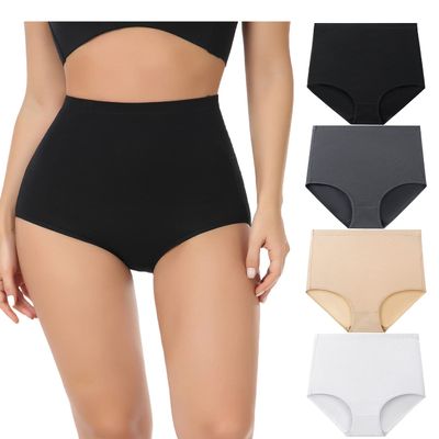 wirarpa Women's Underwear Cotton Super High Waisted Briefs Stretch Full Coverage Panties 4 Pack Multicolor Large
