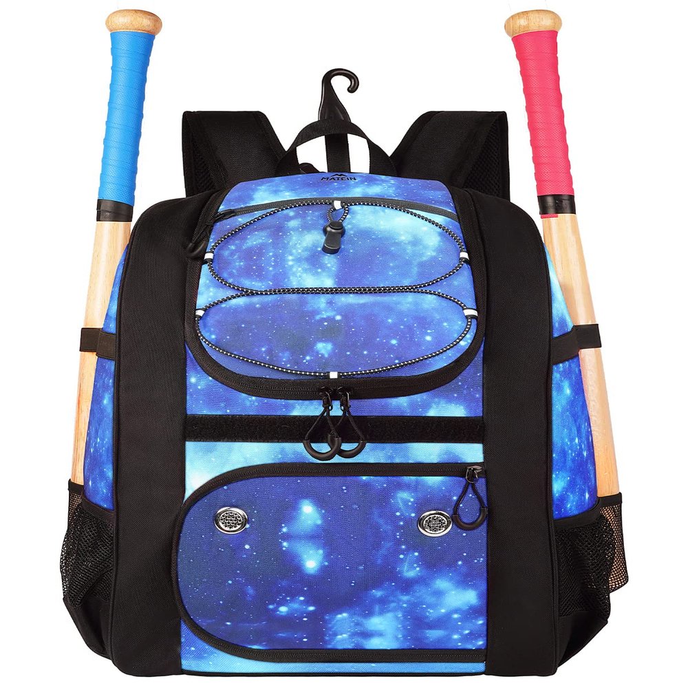 MATEIN Baseball Bag for Boys, Youth Baseball Bat Backpack for Softball Equipment & Gear & Helmet, Softball Backpack Holds 4 Bat with Fence Hook and Separate Shoe Compartment, Galaxy Blue