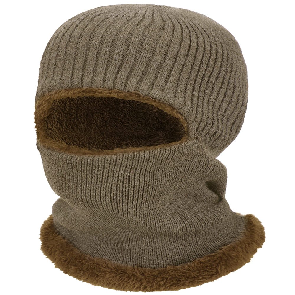 Balaclava Knitted Warmer Windproof Hat Covering Face for Men Women Fleece Outdoor Sports (Khaki, Medium)