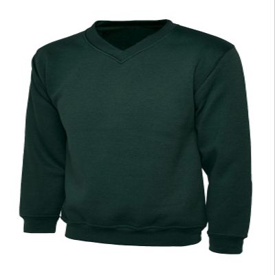 Childrens Long Sleeve V Neck Sweatshirt Kids Pullover School Jumper warm Sweater (Bottle Green 7-8 Years)