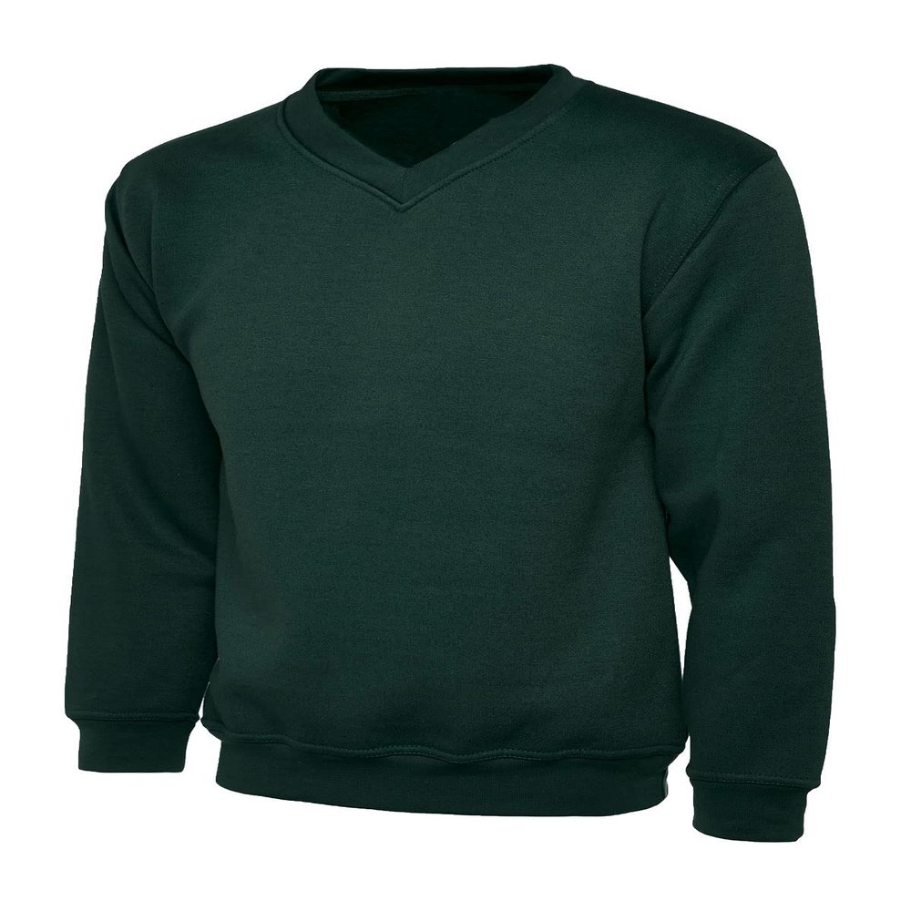 Childrens Long Sleeve V Neck Sweatshirt Kids Pullover School Jumper warm Sweater (Bottle Green 7-8 Years)
