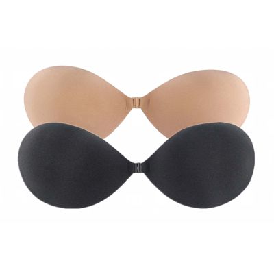 Telusu 3D Thin Sticky Bras for Women Push Up Invisible Bra Adhesive Bra Backless Nipple Covers 2 Pairs (Beige and Black) (Color : Black+Skin, Size : E)