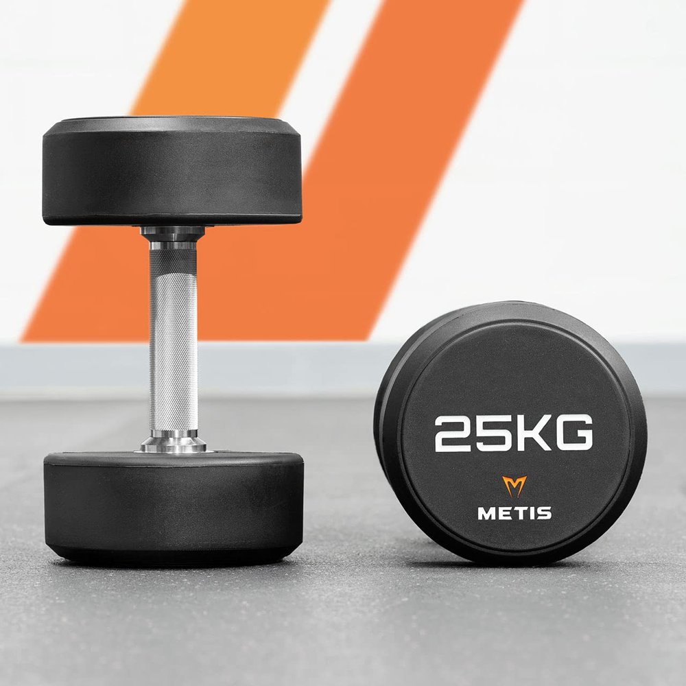 METIS Pro Urethane Gym Dumbbells - Pair of Dumbbells Ranging from 5.5lbs - 110lbs | Hand Weights Sets | Dumbbell Set for Home Workouts & Commercial Gyms (50lbs (Pair))