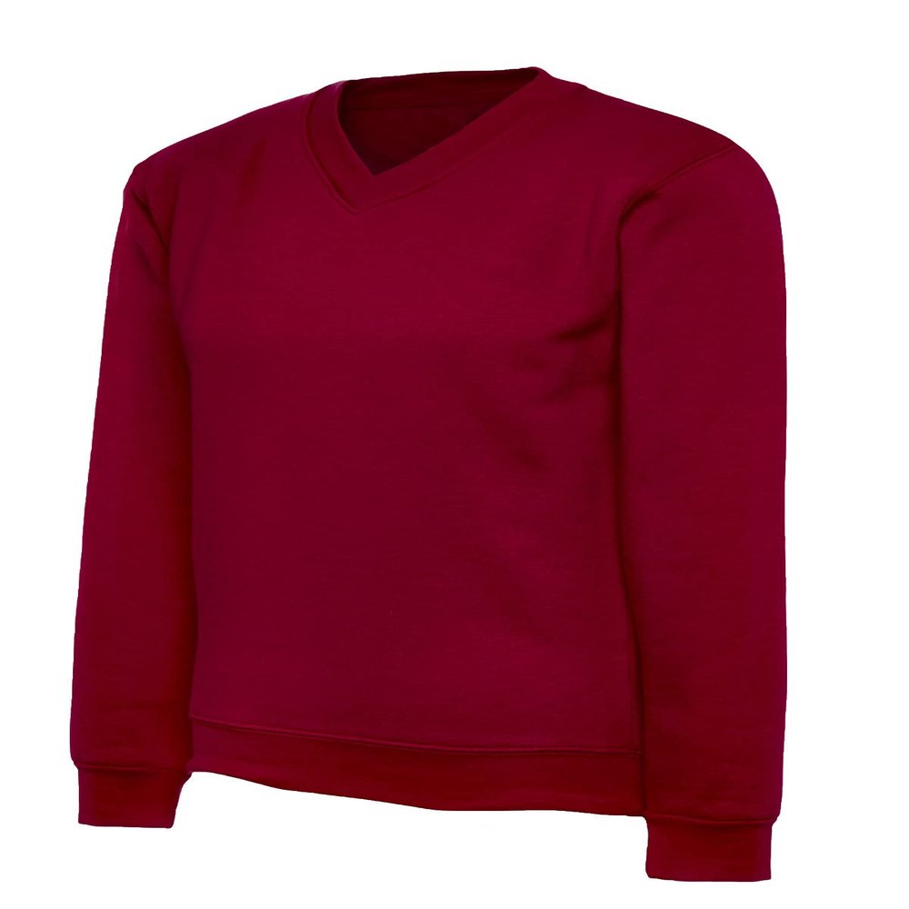 DigitalSpot Boys Long Sleeve Pullover Sweatshirt Girls V Neck School Uniform Jumper Plain Sweater (Maroon 7-8 Years)