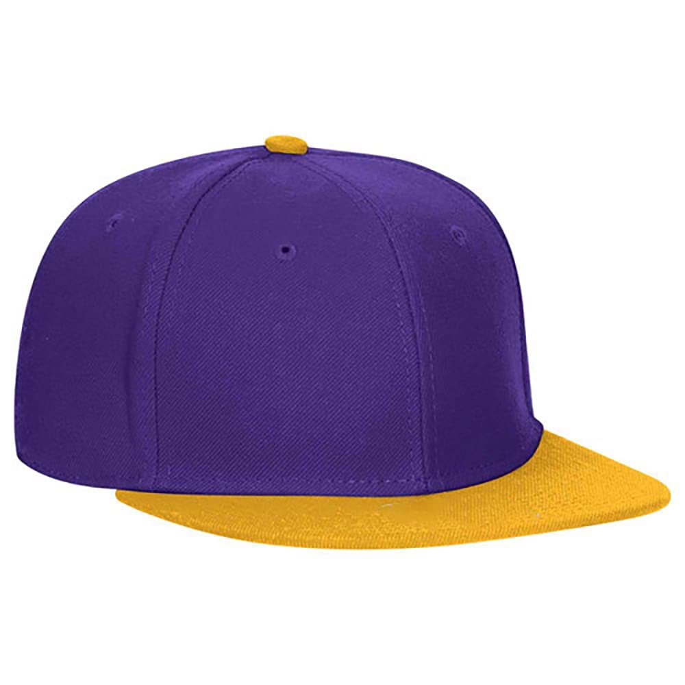 Ashen Fane Wool Blend 6 Panel Snapback Flat Bill Snapback Hat, Gold Purple Purple