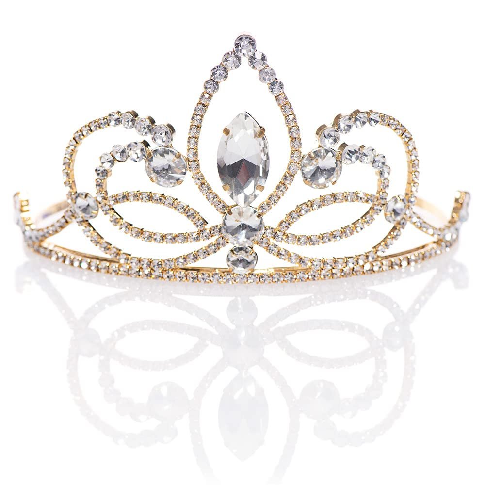 Andersons Ariana Rhinestone Tiara, 3  Inch Gold Metal Crown with Clear Faux Diamonds for Prom, Homecoming Queen, Wedding Bridal Party, Sweet 16, Quinceaera, Birthday, Pageant, Theater Costume Accessory