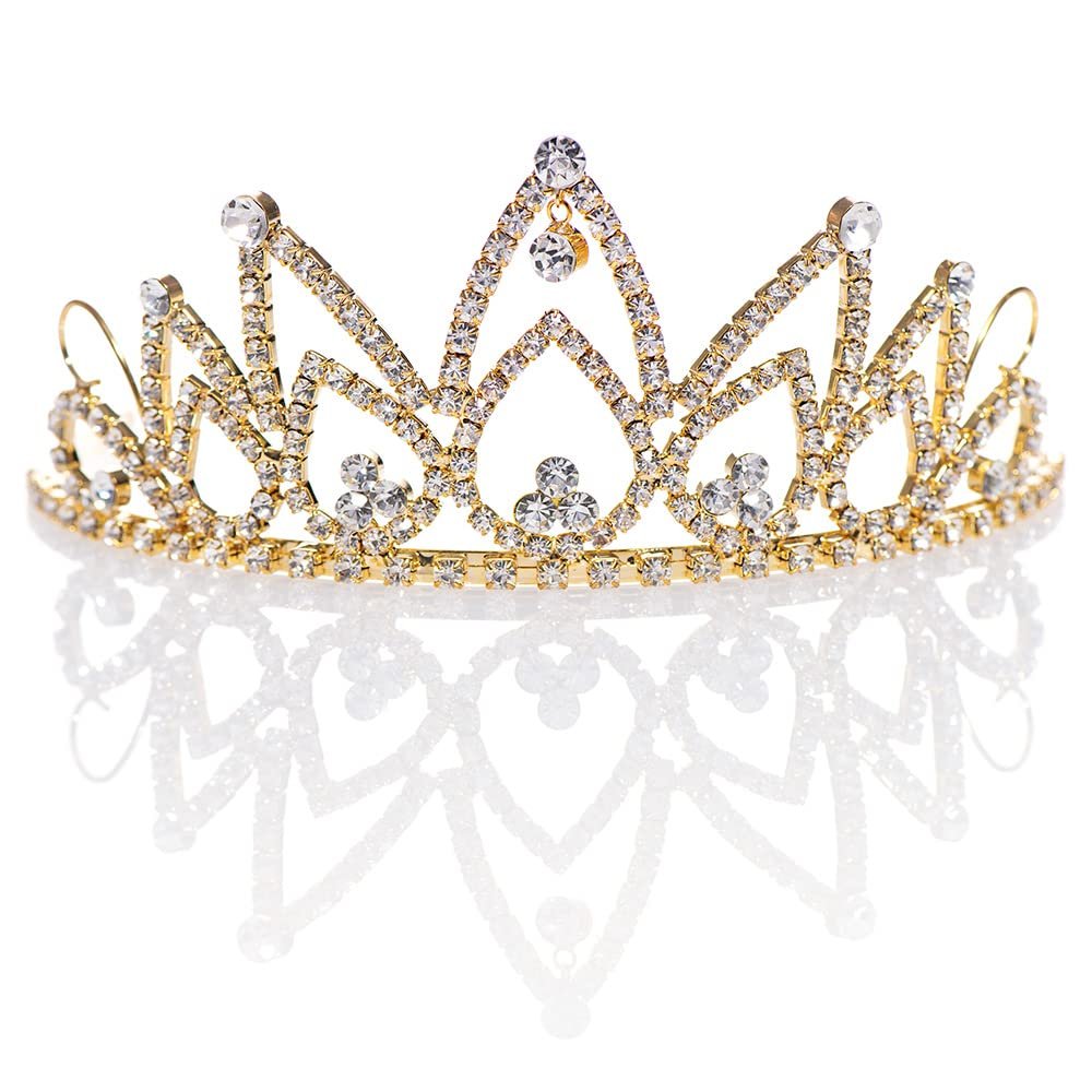 Andersons Hazel Rhinestone Tiara, 2 1/2 Inch Gold Metal Crown with Clear Faux Diamonds for Prom, Homecoming Queen, Wedding Bridal Party, Sweet 16, Quinceaera, Birthday, Pageant, Theater Costume Accessory
