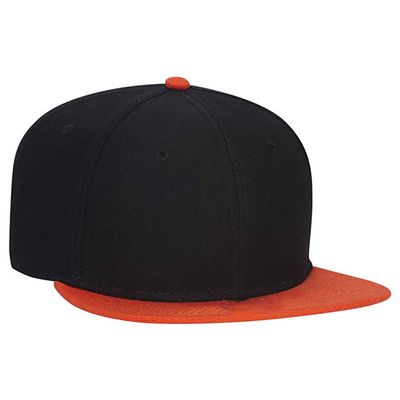 Ashen Fane Wool Blend 6 Panel Snapback Flat Bill Snapback Hat, Orange Black Black