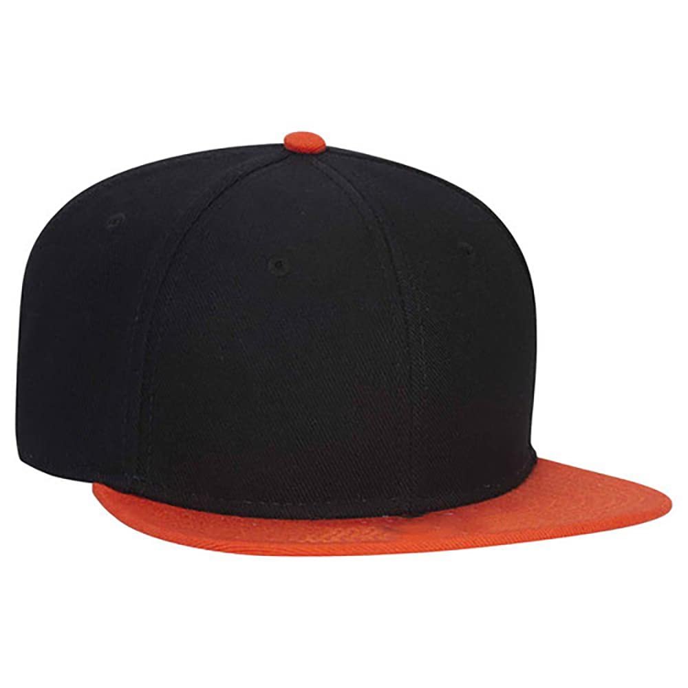 Ashen Fane Wool Blend 6 Panel Snapback Flat Bill Snapback Hat, Orange Black Black