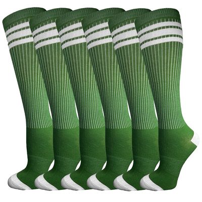 3 Pairs of juDanzy Knee High Boys or Girls Stripe Tube Socks for Soccer, Basketball, Uniform and Everyday Wear (4-6 Years, Forest Green With White Stripes (3 Pairs))
