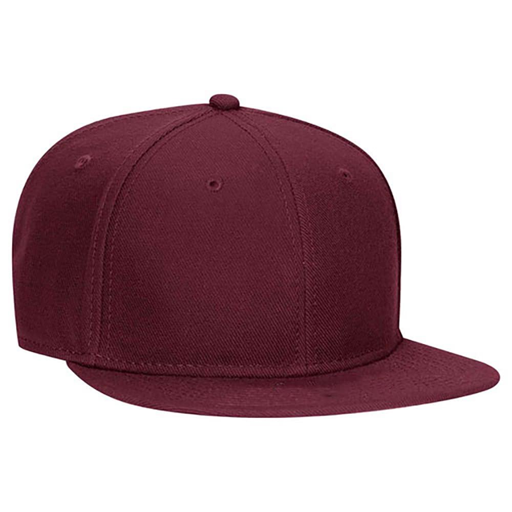 Ashen Fane Wool Blend 6 Panel Snapback Flat Bill Snapback Hat, Burgundy Maroon