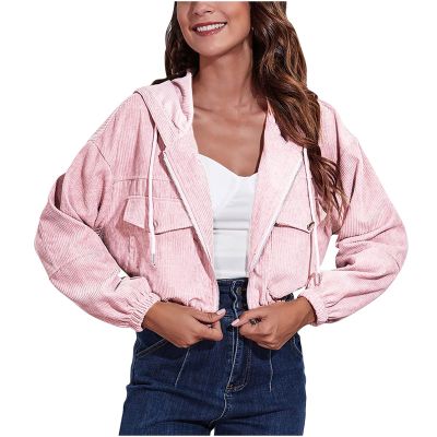 tuduoms Women's Zip Up Cropped Hoodies Long Sleeves Sweatshirts Trendy Corduroy Jackets Cute Workout Crop Tops for Teen Girls