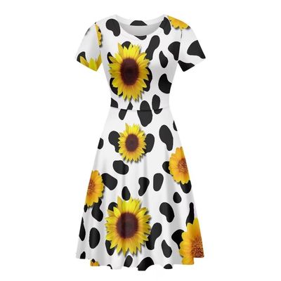 AmzPrint Women's Classic Basic Summer Casual Sexy Short Black and White Cow Print Dress Sunflower Dress Plus Size 4X