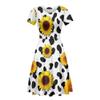 AmzPrint Women's Classic Basic Summer Casual Sexy Short Black and White Cow Print Dress Sunflower Dress Plus Size 4X view 1