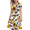 AmzPrint Women's Classic Basic Summer Casual Sexy Short Black and White Cow Print Dress Sunflower Dress Plus Size 4X view 3