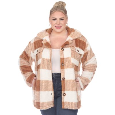 white mark Women's Plus Size Plaid Shacket with Front Pockets and Button Closure
