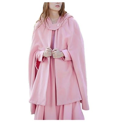 tuduoms Women's Vintage Trench Cape Wool Blend Hooded Coat Poncho Halloween Witch Cosplay Costumes Hooded Cape Short Cloak