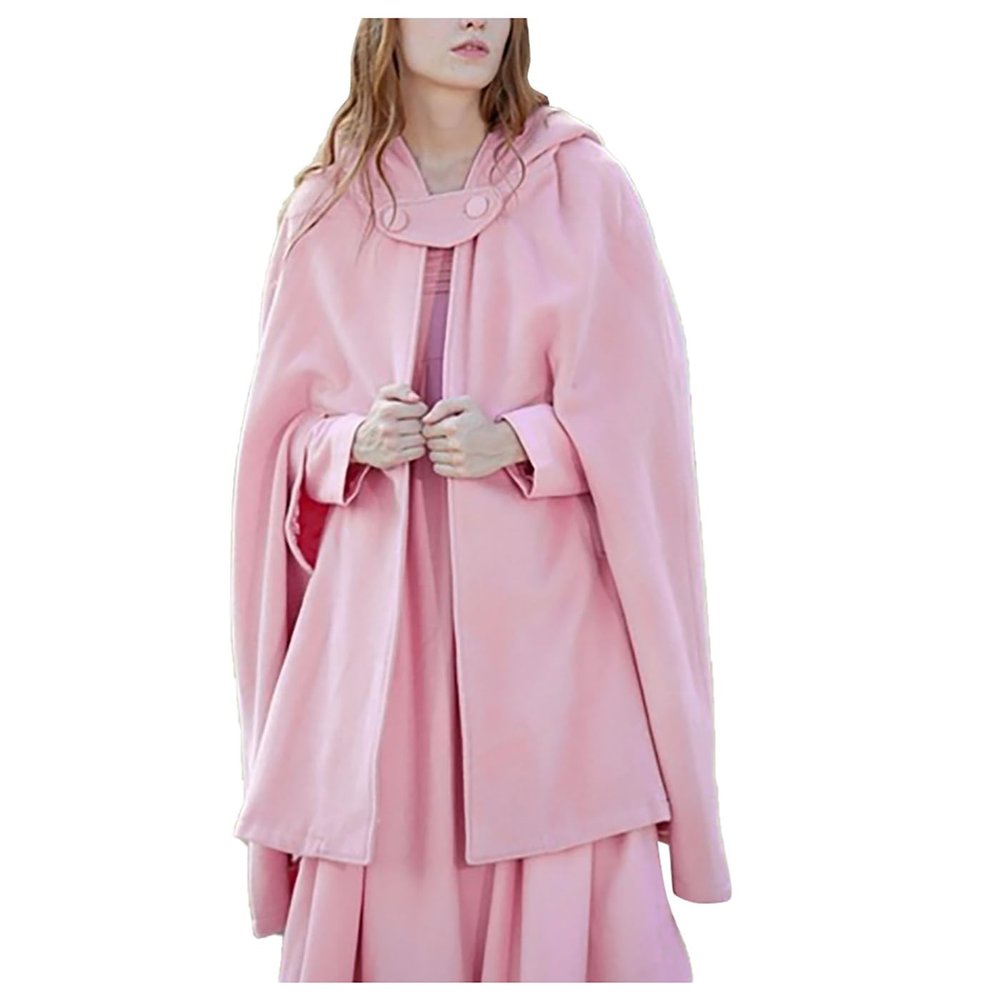 tuduoms Women's Vintage Trench Cape Wool Blend Hooded Coat Poncho Halloween Witch Cosplay Costumes Hooded Cape Short Cloak