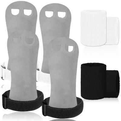 Amrta Gymnastics Grips Wristbands Sets for Girls Youth Kids 2 Pair Palm Protection Equipment with Wrist Support, Gymnastic Bar Grip Gloves Set Weightlifting Sports Workout (White-Dark, S)