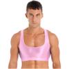 Agoky Mens Fashion Tank Tops Shiny U Neck Crop Tops See Through Streetwear Party Nightclub Vests 2#Pink Large view 1
