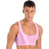 Agoky Mens Fashion Tank Tops Shiny U Neck Crop Tops See Through Streetwear Party Nightclub Vests 2#Pink Large view 2
