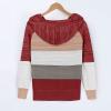 Womens Button Up Color Block Hoodie Sweaters Fashion Casual V Neck Long Sleeve Drawstring Sweatshirts Hollow Knit Tops Wine view 4