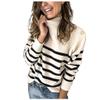 Striped Sweater for Women 2022 Fashion Casual Long Sleeve Turtleneck Button Tops Loose Comfy Pullover Sweatshirts White view 1