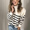 Striped Sweater for Women 2022 Fashion Casual Long Sleeve Turtleneck Button Tops Loose Comfy Pullover Sweatshirts White view 2