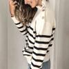 Striped Sweater for Women 2022 Fashion Casual Long Sleeve Turtleneck Button Tops Loose Comfy Pullover Sweatshirts White view 3
