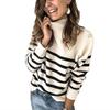 Striped Sweater for Women 2022 Fashion Casual Long Sleeve Turtleneck Button Tops Loose Comfy Pullover Sweatshirts White view 4