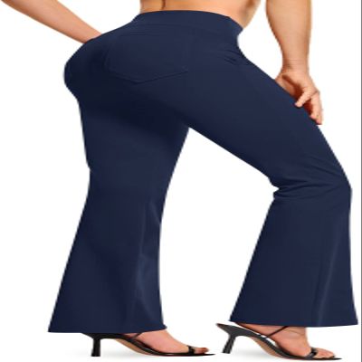 TSLA Women's Yoga & Dress Pants, Office Business Casual Work Slacks, Stretch Straight Leg/Bootcut Pants with 4 Pockets, Bootcut Navy, Small