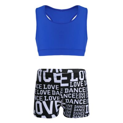 TSSOE Kids Girls 2Pcs Tracksuit Crop Tank Top with Boyshort Set Gymnastics Ballet Dance Outfits Work Out Blue 8-10 Years
