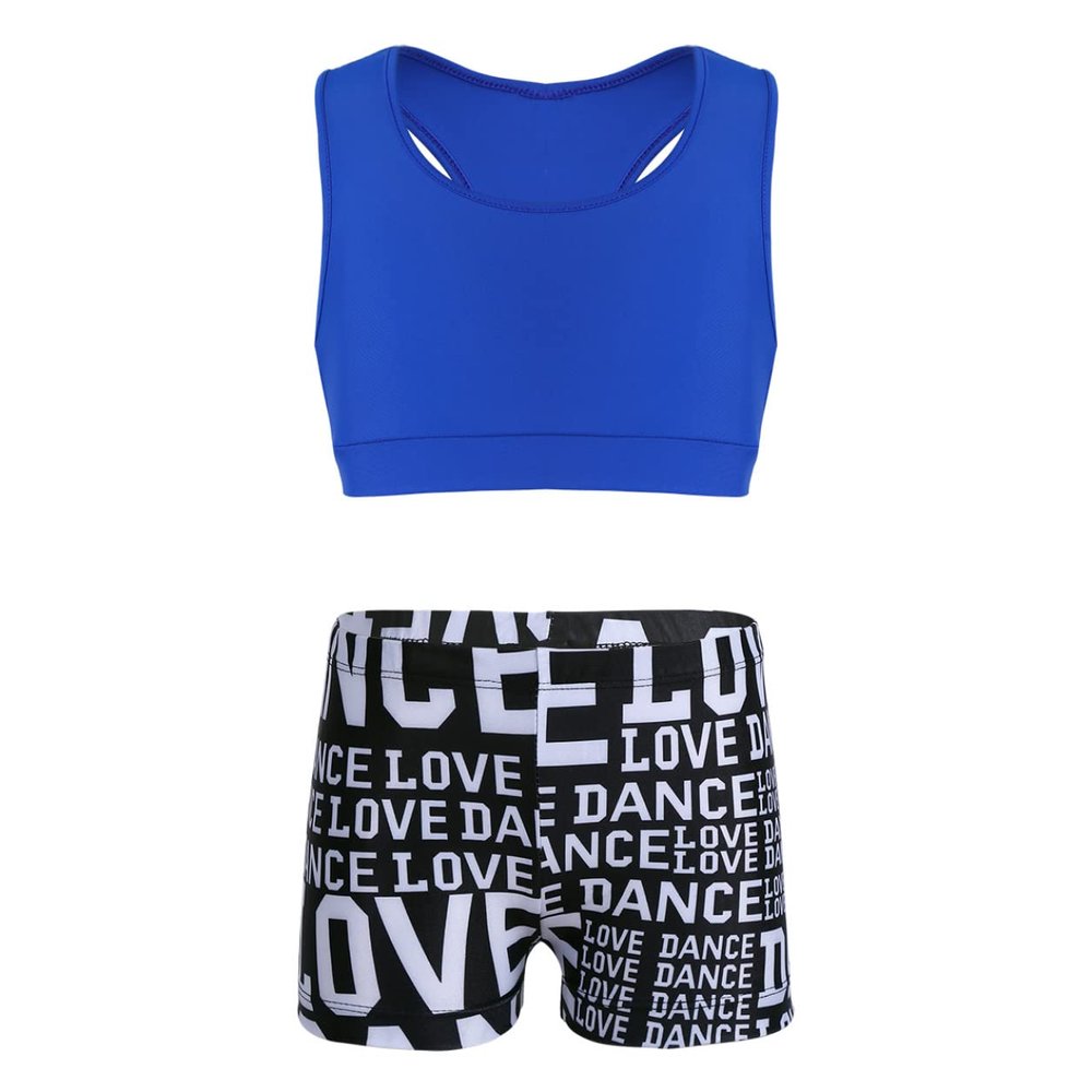 TSSOE Kids Girls 2Pcs Tracksuit Crop Tank Top with Boyshort Set Gymnastics Ballet Dance Outfits Work Out Blue 8-10 Years