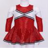 FEESHOW High School Cheer Leader Long Sleeve Shiny Dress Girls Cheerleading Halloween Carnival Party Costumes Red 16 Years view 3