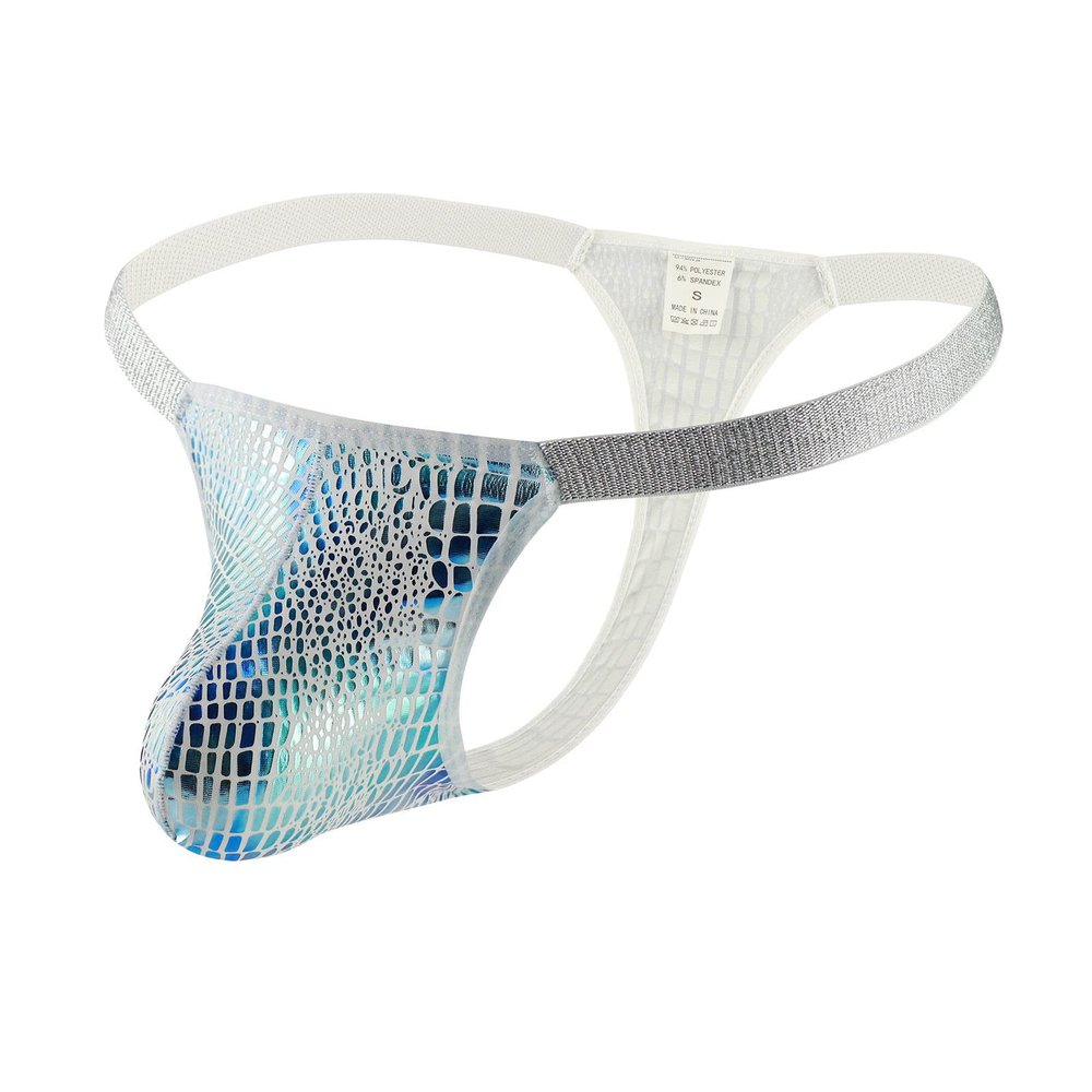 Ctreela Metallic Snakeskin Thongs for Men's Pouch Enhancing G-String Sexy Low Rise T-Back Underwear for Sex Party Club