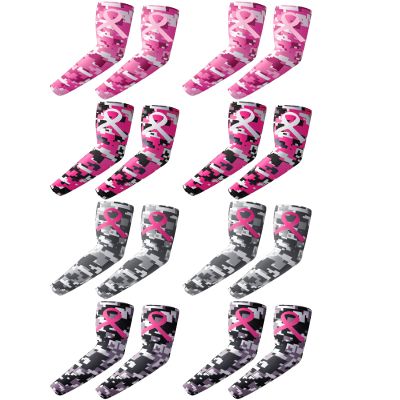 Geyoga 8 Pair Breast Cancer Awareness Sleeves Pink Ribbon Arm Sleeves Cooling Baseball Compression Arm Cover Sleeve for Women(Small)